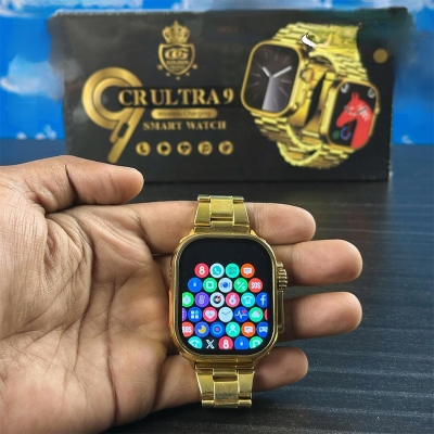 Picture of CR Ultra 9 Smart Watch with Golden Metal Chain & Extra Silicone Strap – Wireless Charging – Full Touch Display – Heart Rate & Fitness Tracker – Bluetooth Call & Music Control – Stylish Digital Watch for Men & Women – Android & iOS Compatible - Multicolor