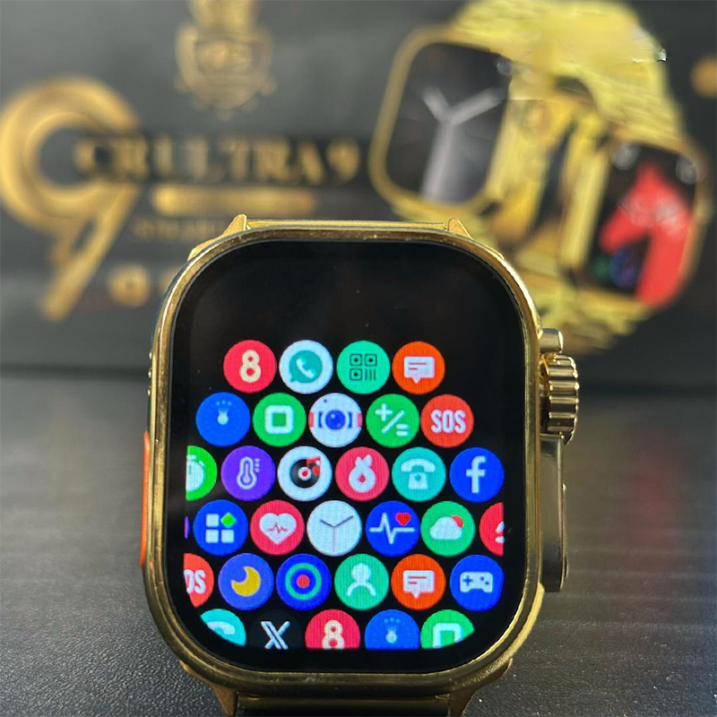 Picture of CR Ultra 9 Smart Watch with Golden Metal Chain & Extra Silicone Strap – Wireless Charging – Full Touch Display – Heart Rate & Fitness Tracker – Bluetooth Call & Music Control – Stylish Digital Watch for Men & Women – Android & iOS Compatible - Multicolor