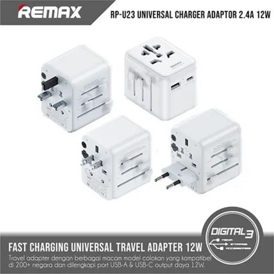 Picture of Remax RP‑U23 Astro Series 12W Universal Travel Charger Adapter with USB‑A & USB‑C Ports (UK/EU/US/AU plugs) - Multicolor