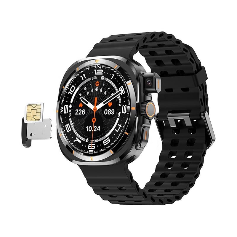 Picture of BW8 4G Plug-In Smartwatch with SIM & Wi-Fi,2.08″ HD Touchscreen, Wireless Charging, Health & Fitness Tracker (Heart Rate/BP/SpO₂), 70+ Sports Modes, Bluetooth Calling Support - Orange, Black