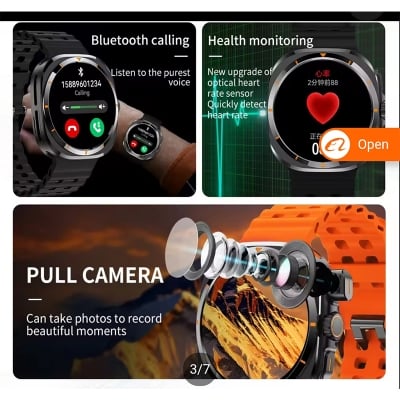Picture of BW8 4G Plug-In Smartwatch with SIM & Wi-Fi,2.08″ HD Touchscreen, Wireless Charging, Health & Fitness Tracker (Heart Rate/BP/SpO₂), 70+ Sports Modes, Bluetooth Calling Support - Orange, Black