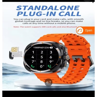 Picture of BW8 4G Plug-In Smartwatch with SIM & Wi-Fi,2.08″ HD Touchscreen, Wireless Charging, Health & Fitness Tracker (Heart Rate/BP/SpO₂), 70+ Sports Modes, Bluetooth Calling Support - Orange, Black