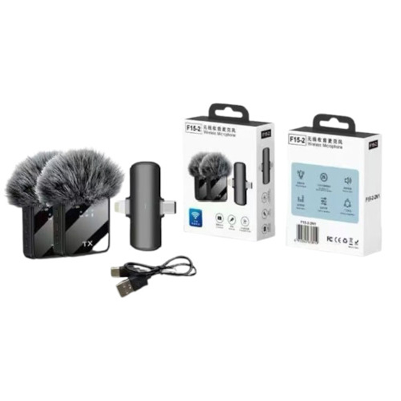 Picture of F11-2 3-in-1 Wireless Lavalier Microphone – Dual Transmitters + Universal Receiver (Type-C, iPhone Lightning & 3.5 mm), Noise-Cancellation, UHF/2.4 GHz, Omnidirectional Lavalier Mic for Interviews, Vlogging & Content Creation - Black