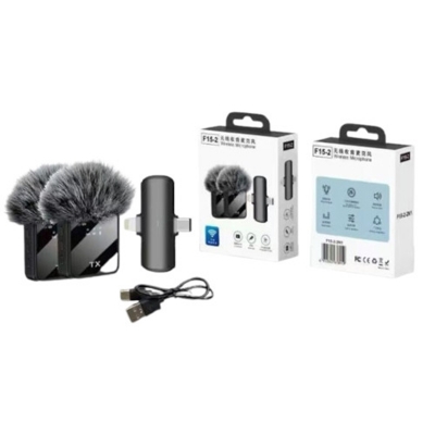 Picture of F11-2 3-in-1 Wireless Lavalier Microphone – Dual Transmitters + Universal Receiver (Type-C, iPhone Lightning & 3.5 mm), Noise-Cancellation, UHF/2.4 GHz, Omnidirectional Lavalier Mic for Interviews, Vlogging & Content Creation - Black