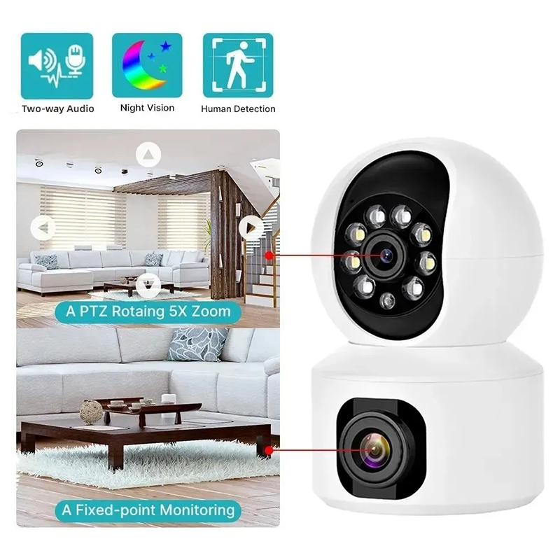 Picture of V380 Pro Dual Lens Wireless Dome Camera WIFI Home Smart Protection Wireless CCTV Indoor Camera Two Way Audio - Multicolor