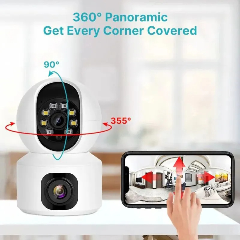 Picture of V380 Pro Dual Lens Wireless Dome Camera WIFI Home Smart Protection Wireless CCTV Indoor Camera Two Way Audio - Multicolor