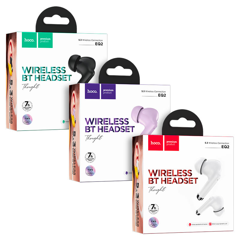 Picture of HOCO EQ2 True Wireless Earbuds – Bluetooth 5.3, 7 Hrs Playtime, Auto-Pair, Touch Control, 13 mm Drivers, Sweat-Proof In-Ear Design - Multicolor