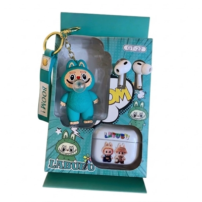 Picture of Labubu GT-22 Wireless Earbuds with Cute Cartoon Lababu Doll Keychain & Printed Protective Case, Bluetooth Earphones for Music & Calls