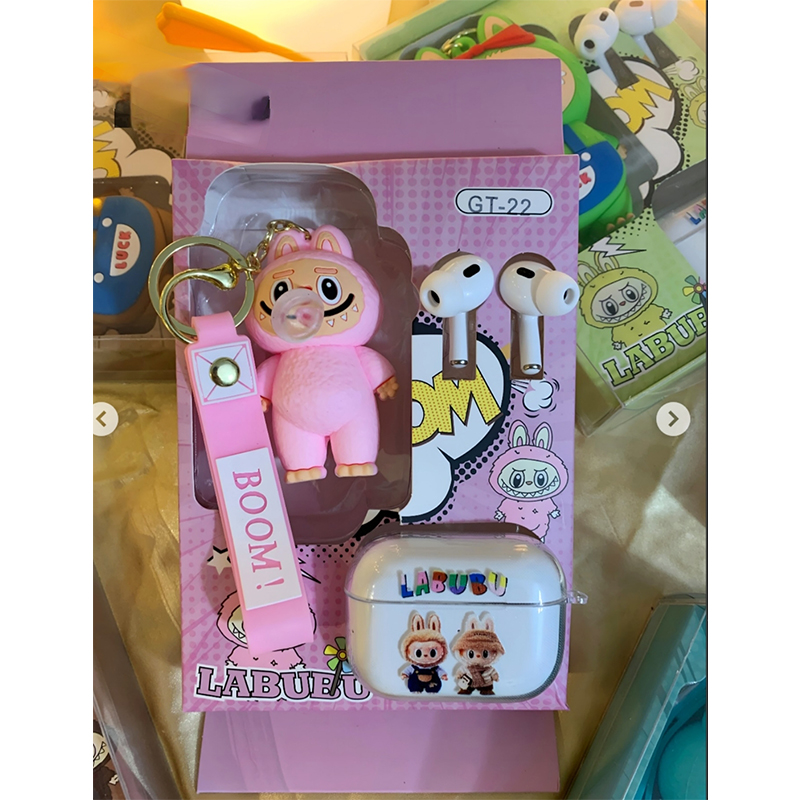 Picture of Labubu GT-22 Wireless Earbuds with Cute Cartoon Lababu Doll Keychain & Printed Protective Case, Bluetooth Earphones for Music & Calls