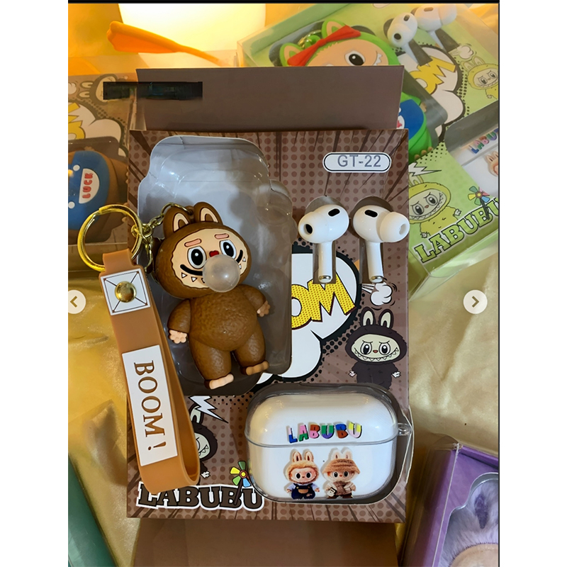 Picture of Labubu GT-22 Wireless Earbuds with Cute Cartoon Lababu Doll Keychain & Printed Protective Case, Bluetooth Earphones for Music & Calls