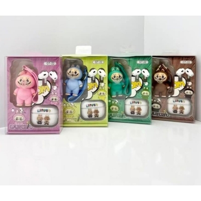Picture of Labubu GT-22 Wireless Earbuds with Cute Cartoon Lababu Doll Keychain & Printed Protective Case, Bluetooth Earphones for Music & Calls