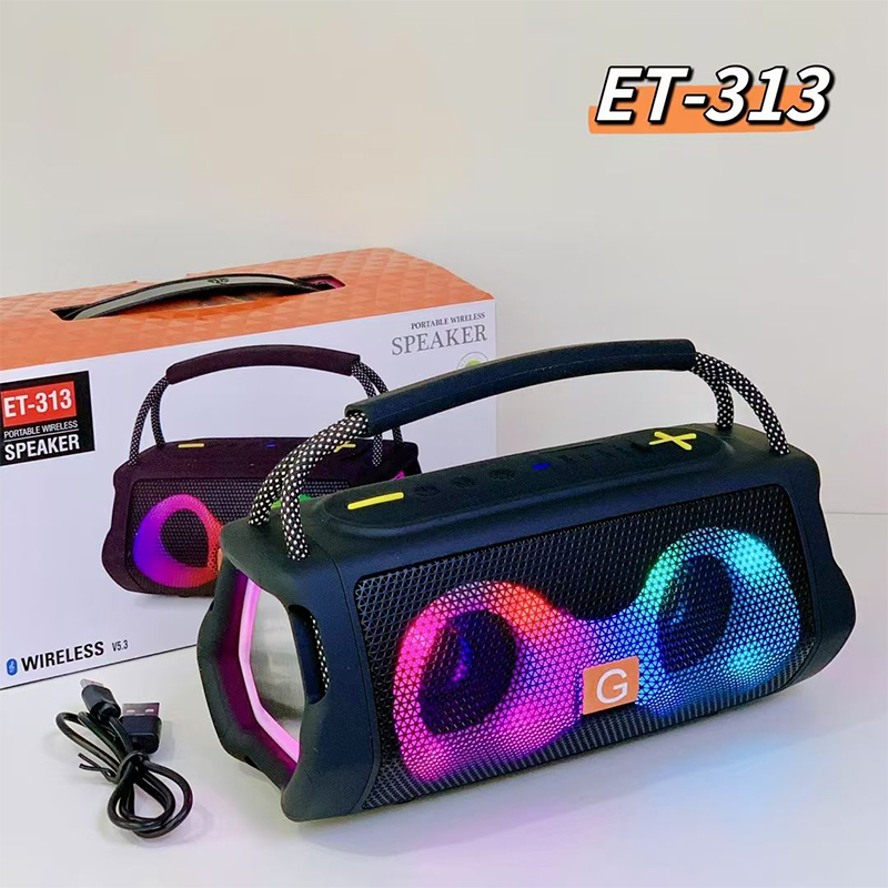 Picture of ET-313 Portable Wireless Bluetooth Speaker with RGB Lights, FM Radio, AUX/USB/TF Support, Bluetooth V5.3, 12H Playtime