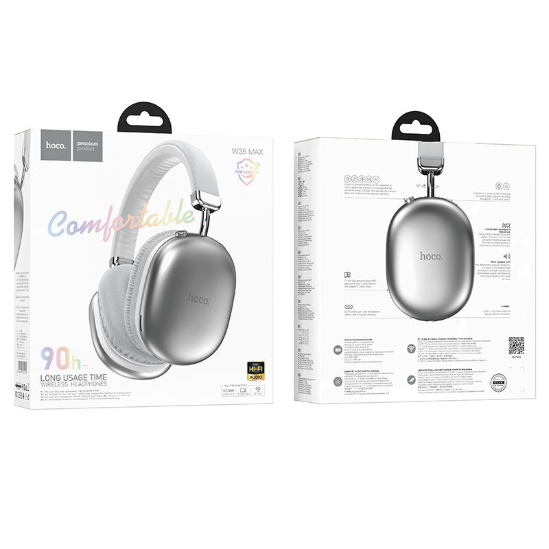 Picture of Hoco W35 Max Wireless Headphone – 90 Hrs Playtime, Bluetooth 5.3, 40 mm Driver - Silver