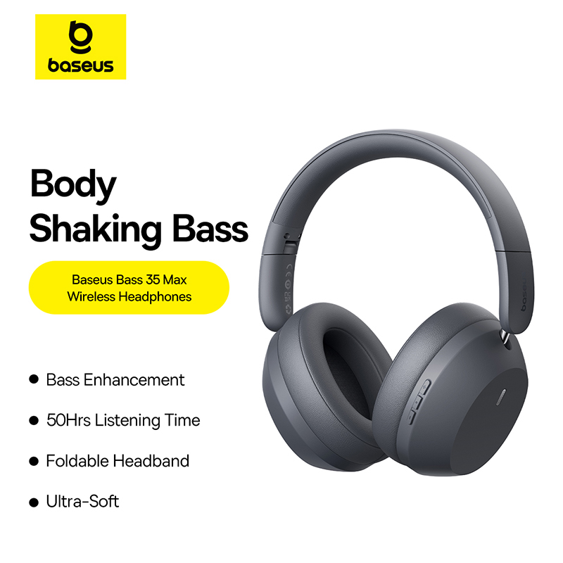 Picture of Baseus Bass 35 Max Wireless Headphones 50Hrs Long Battery Life Twilight Grey