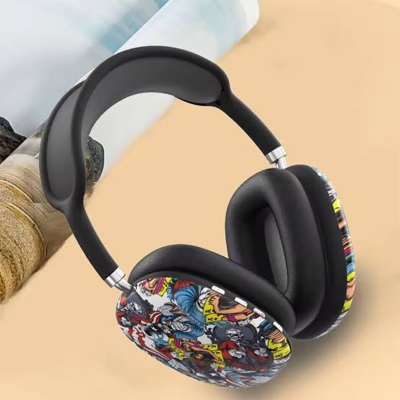 Picture of P9 Plus Bluetooth Headphone - Over-Ear Wireless Headset with Mic | Deep Bass Stereo, TF Card Supported (Graffiti/Custom Design)