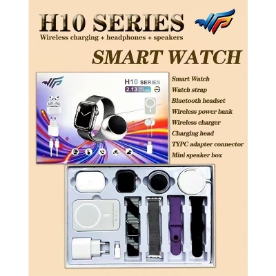 Picture of H10 Series 8-in-1 Ultra Smartwatch Combo with Bluetooth Headset Mini Speaker and Magnetic Wireless Power Bank 2.13 Inch AMOLED Display - Multicolor