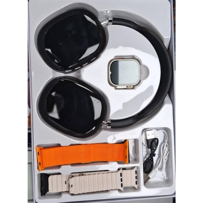 Picture of H25 Max 4-in-1 Smart Combo - AMOLED Smart Watch with Wireless Charger, Wireless Headphones and 4 Interchangeable Straps Bundle