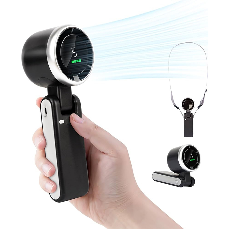 Picture of Popular Mini High-Speed Handheld Turbo Fan Smart Digital Display Wearable Personal Desk/Turbo Fan Handheld Rechargeable Fan Multicolor Portable Mini Hand Fan USB Rechargeable Foldable Hanging Neck Fan USB Mini Portable Small Turbo Fan - Multicolor