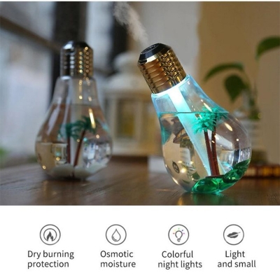 Picture of Premium Bulb Shape USB Ultrasonic Humidifier with 7 Color LED Night Light and Decorative Palm Trees 400ml