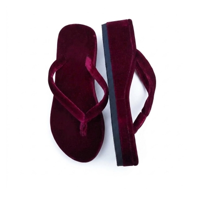 Picture of Ladies Fashion Flip Flop Sandal Women's Summer Comfortable Casual Slip-On Shoes Soft Leather Outer Material-Maroon