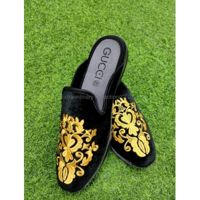 Picture of Stylish Fashionable velvet Half Shoes For Men-Black