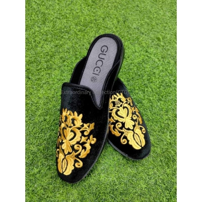 Picture of Stylish Fashionable velvet Half Shoes For Men-Black