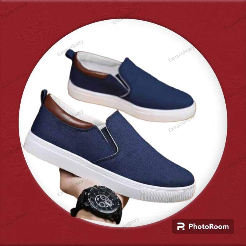 Picture of Canvas Stylish Shoes Black And Blue Color Winter Canvas Sneakers For Men - Shoes For Men - Shoe For Boys - White Shoes-Blue
