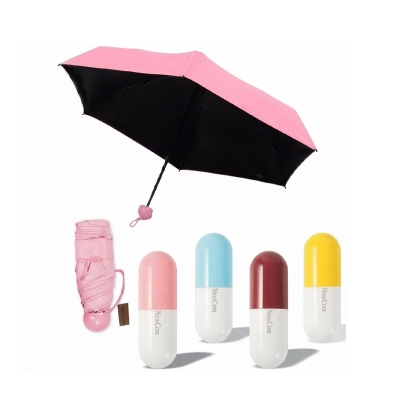 Picture of 7 inch Mini Folding Capsule Umbrella With Cute Capsule Case-Multicolor
