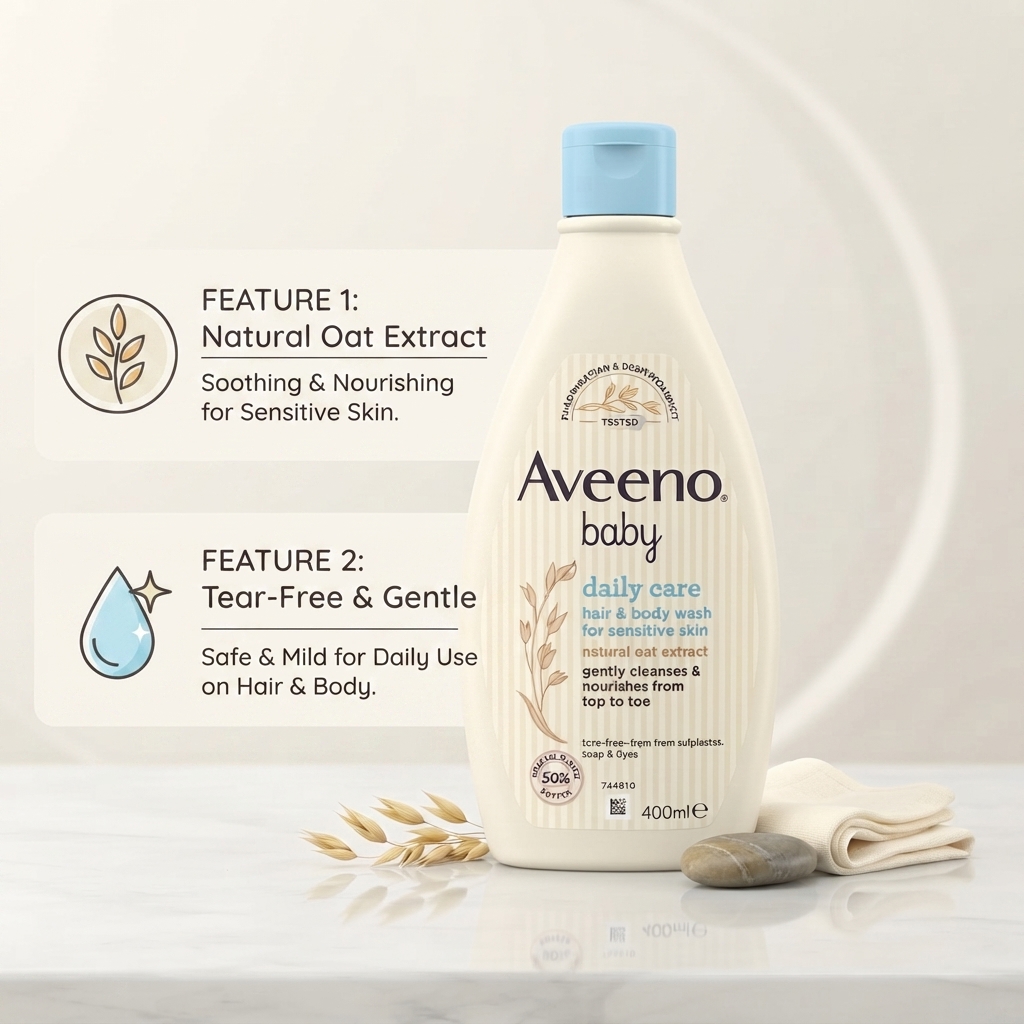 Picture of Aveeno Baby Daily Care Hair and Body Wash Gentle Cleansing Formula 250ml for Daily Use - Beige