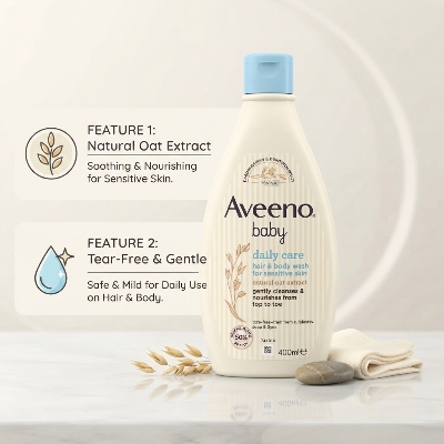 Picture of Aveeno Baby Daily Care Hair and Body Wash Gentle Cleansing Formula 250ml for Daily Use - Beige