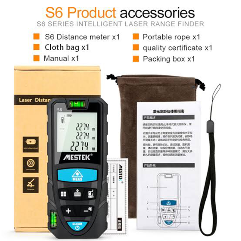 Picture of MESTEK S6 laser distance meter 100M rangefinder trenail laser tape range finder build measure device ruler test tool
​-Multicolor