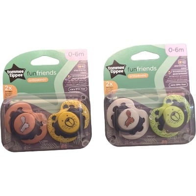 Picture of Tommee Tippee Fun Style Soothers, Symmetrical Orthodontic Design, BPA-Free Silicone, 0-6m, Pack of 2 Dummies - Multicolor