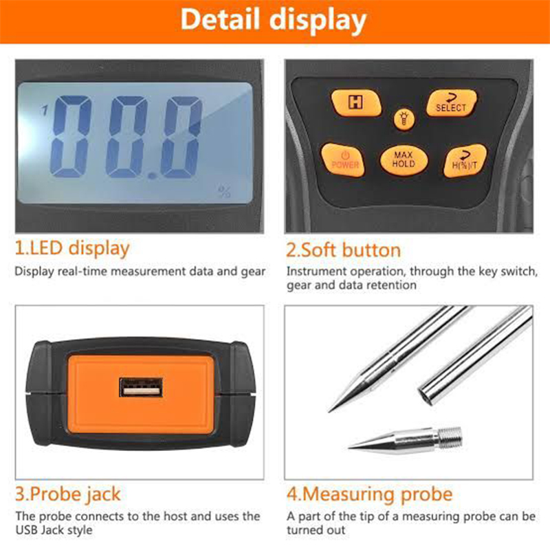 Picture of Digital Grain Moisture Meter MD7822 LCD Display Humidity Tester Contains Wheat Corn Rice Moisture Test Meter-Multicolor