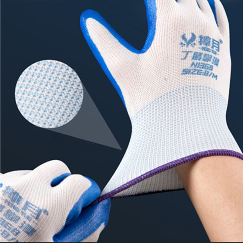 Picture of 1 Pair Nylon Rubber coated Safety Hand Gloves for Industrial , Household, gardening work-Blue