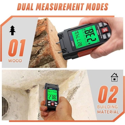 Picture of HABOTEST HT633 Wood Moisture Meter Pin Type Temperature Humidity with LCD Backlight Display-Multicolor