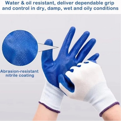 Picture of 3 Pair Rubber Coated China Safety Hand Gloves, Use For Construction, Household, Farm Work, Gardening, Materials Handling, Workshop, ETC-Blue
