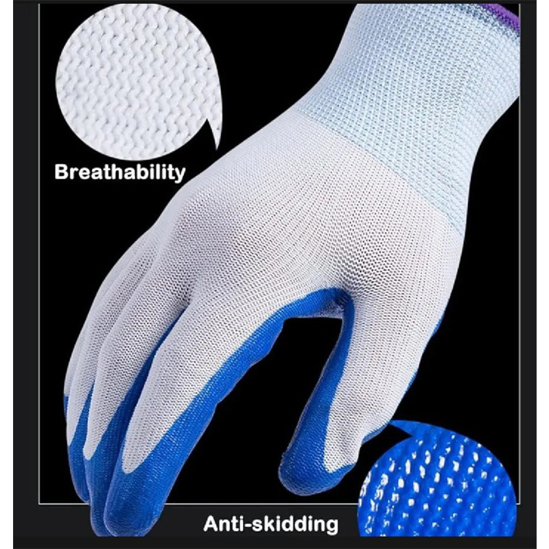 Picture of 3 Pair Rubber Coated China Safety Hand Gloves, Use For Construction, Household, Farm Work, Gardening, Materials Handling, Workshop, ETC-Blue