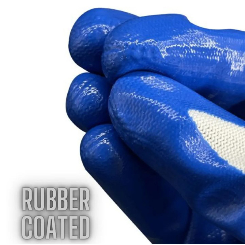 Picture of 3 Pair Rubber Coated China Safety Hand Gloves, Use For Construction, Household, Farm Work, Gardening, Materials Handling, Workshop, ETC-Blue