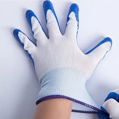 Picture of 3 Pair Rubber Coated China Safety Hand Gloves, Use For Construction, Household, Farm Work, Gardening, Materials Handling, Workshop, ETC-Blue