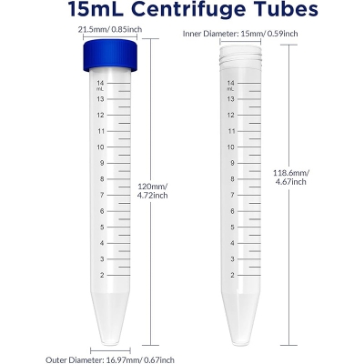 Picture of 15ml Centrifuge Tubes with Screw Cap Polypropylene Container-
100 Pcs-Multicolor