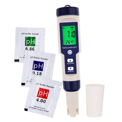 Picture of 5 in 1 TDS/EC/PH/Salinity/Temperature Meter Digital Water Quality Monitor Tester for Pools, Drinking Water, Aquariums Reusable Easy to Use-Multicolor
