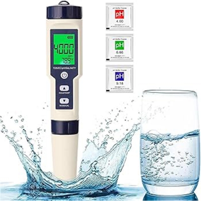 Picture of 5 in 1 TDS/EC/PH/Salinity/Temperature Meter Digital Water Quality Monitor Tester for Pools, Drinking Water, Aquariums Reusable Easy to Use-Multicolor