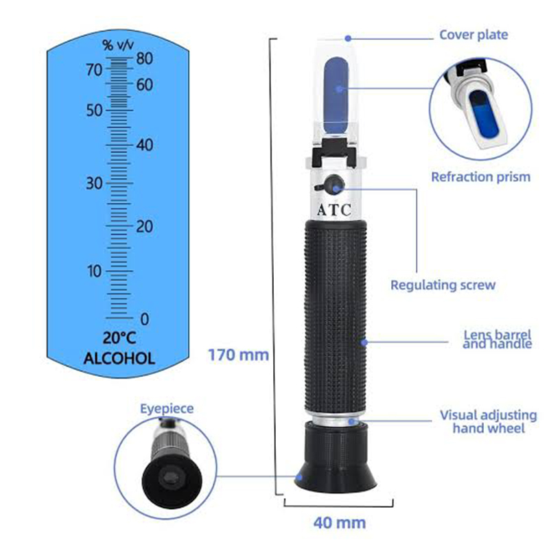Picture of Alcohol Refractometer 0-80% V/V Handheld Wine Hydrometer-Multicolor