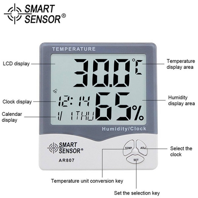Picture of Smart Sensor Temperature Humidity Clock Meter AR807-Multicolor