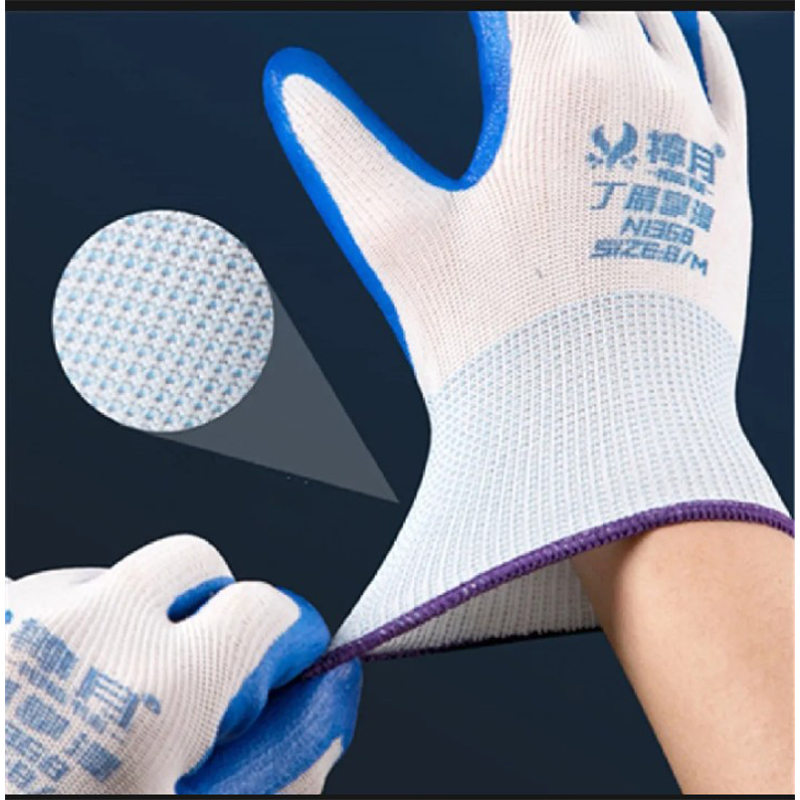 Picture of 6 Pair Nylon Rubber coated Safety Hand Gloves for Industrial , Household, gardening work-Blue