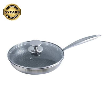 Picture of Kiam 26cm Tri-Ply Honeycomb Stainless Steel Fry Pan with Glass Lid & Induction Bottom-Multicolor