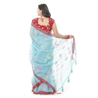 Picture of Paste Colour Tassel Setting Monipuri Saree
