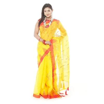 Picture of Tassel Setting Yellow Color Monipuri Tant Saree