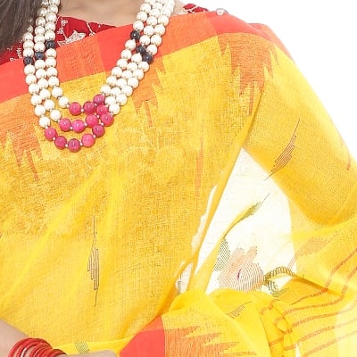 Picture of Tassel Setting Yellow Color Monipuri Tant Saree