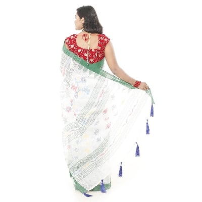 Picture of Tassel Setting White Color Monipuri Saree
